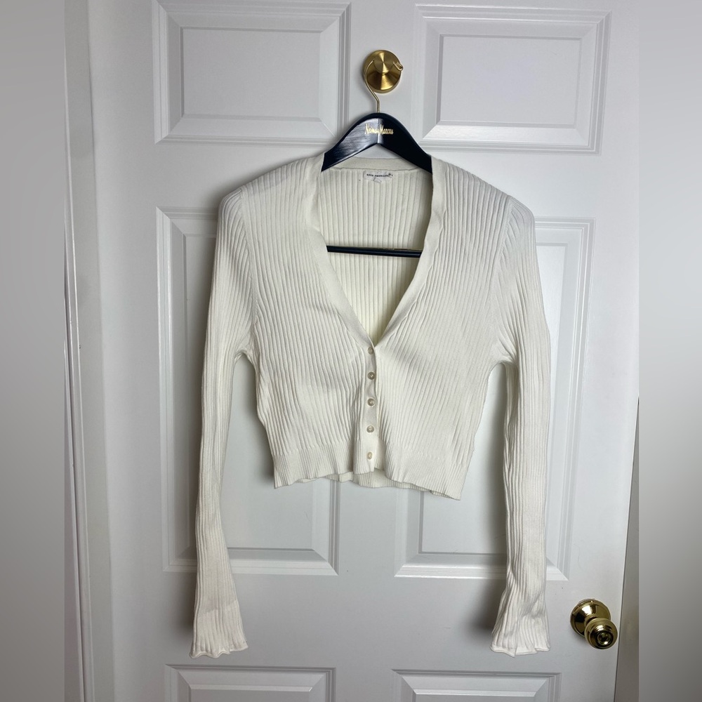 Good American Ribbed Crop Sweater in Ivory Size 5 (~16) - Picture 4 of 7